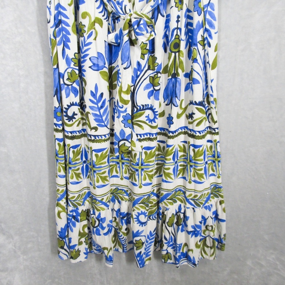 Fig + Flower Womens 2X Blue Green Floral Print V Neck Linen Blend Maxi Dress - Picture 5 of 16